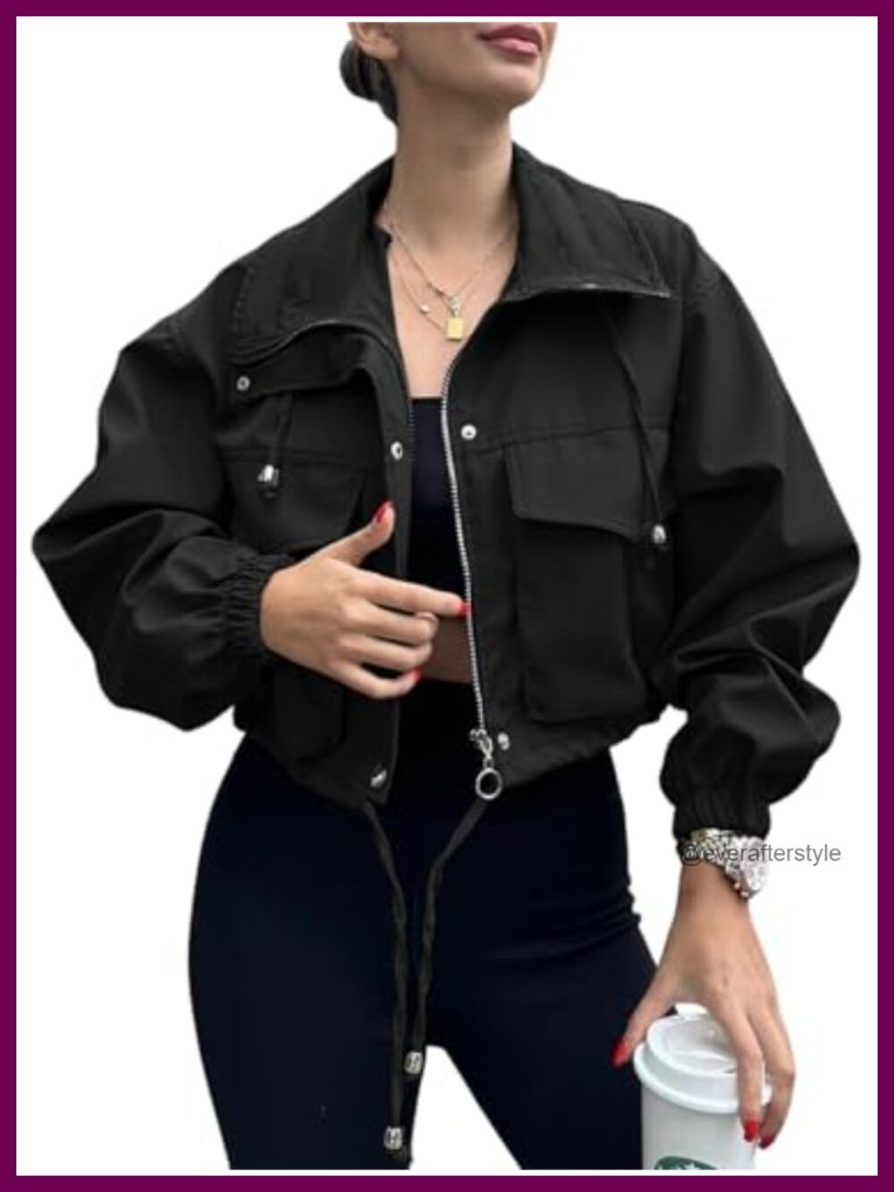 Tankaneo Womens Cropped Zip Up Utility Anorak Jacket